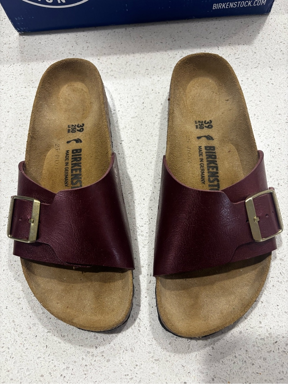 Birkenstock Women’s Single Strap Slide Sandals in Burgundy
